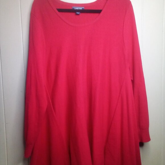 Lands' End Pullover Sweater 2X Long Sleeve Uneven Hem Red - Picture 12 of 15